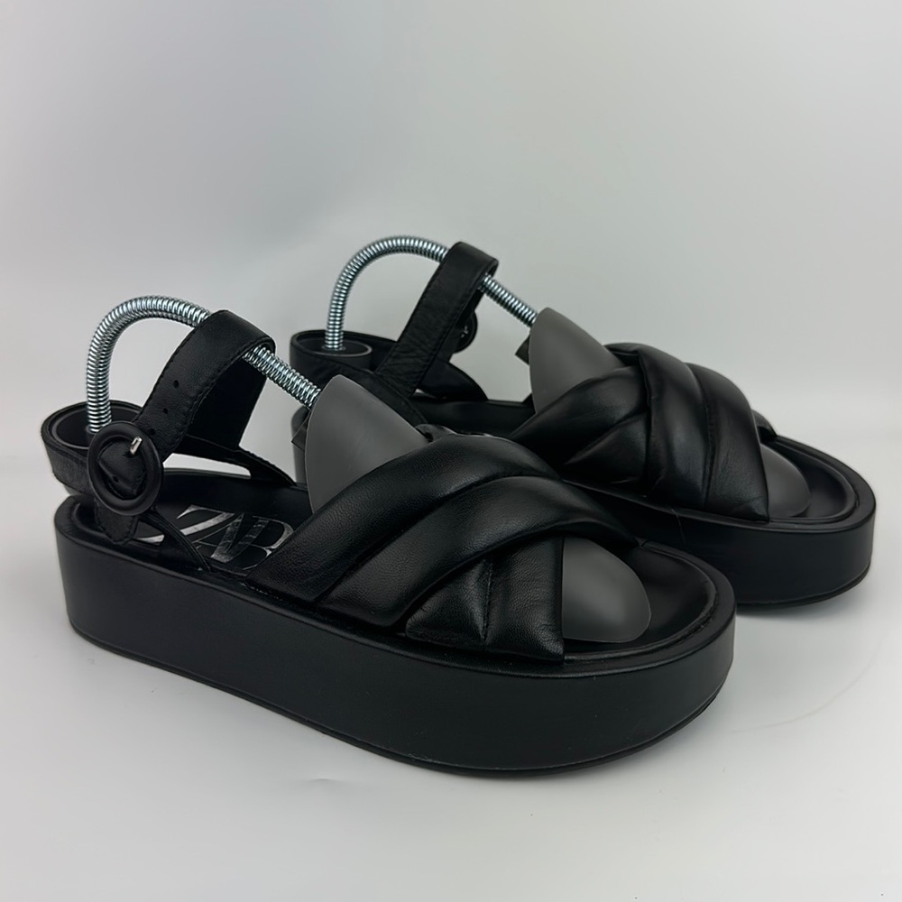 Zara Quilted Leather Chunky Criss Cross Slide SZ 36 EU (US 5.5)